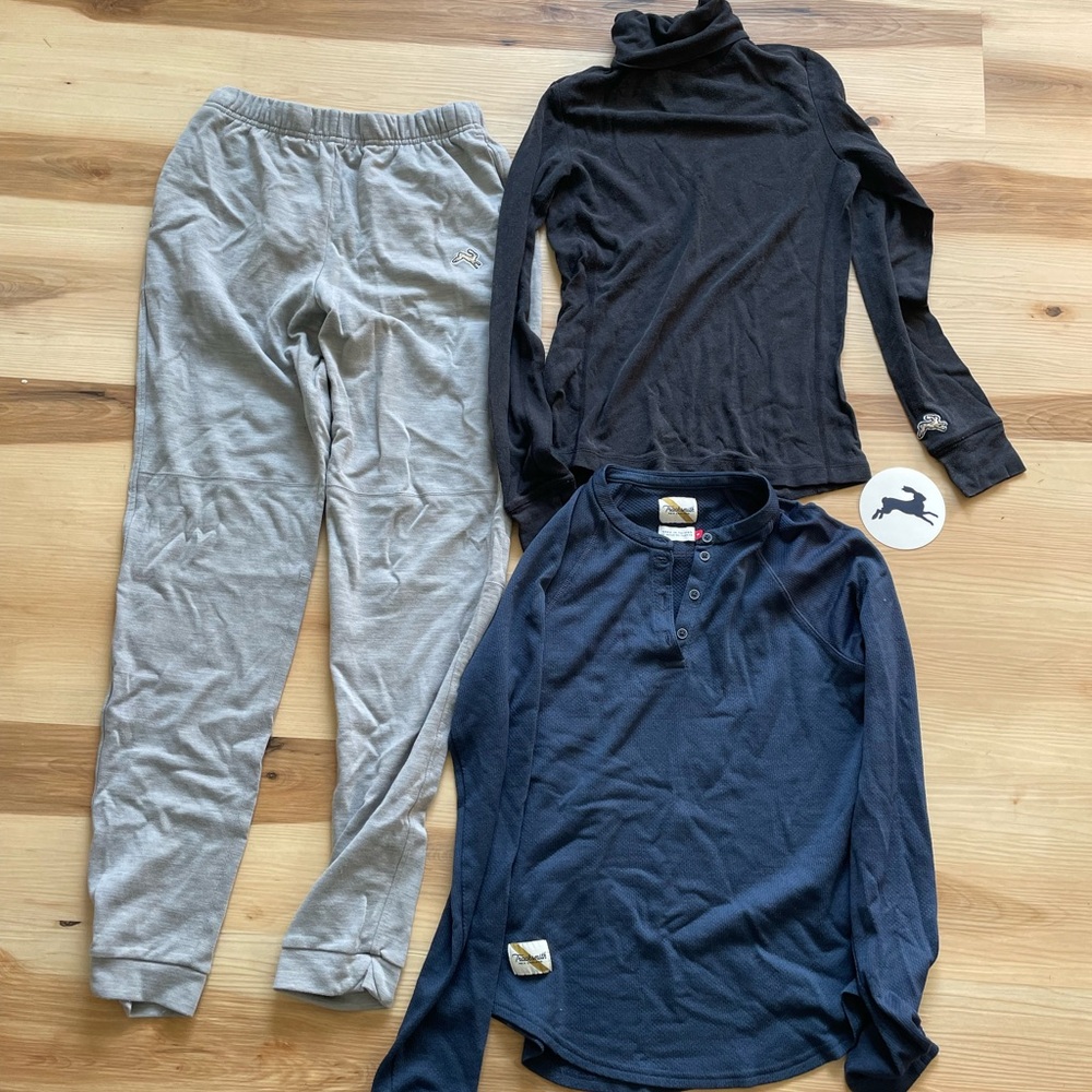 Tracksmith 3pc merino wool lot s-xs Fells Waffle Henley NDO jogger, turtleneck